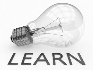 Light bulb with the word 'learn' beneath it