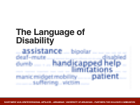 Title Slide - The Language of Disability with a word cloud below