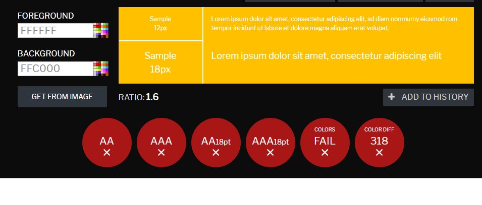 Contrast checker indicates failure to meet AA and AAA standards