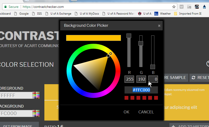 Enter RGB codes in color contrast checker